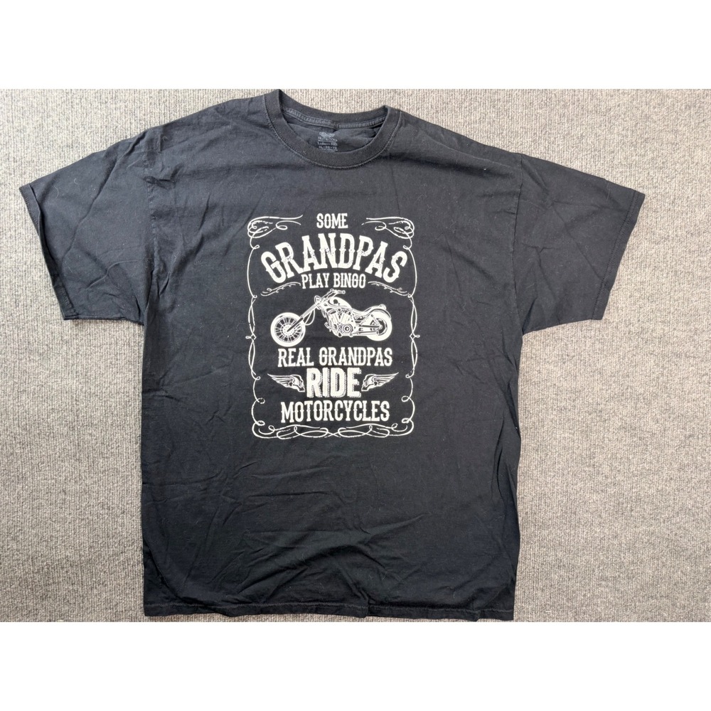 Fruit of the Loom Mens XL Black Cotton Real Grandpas Ride Motorcycles Tee Shirt